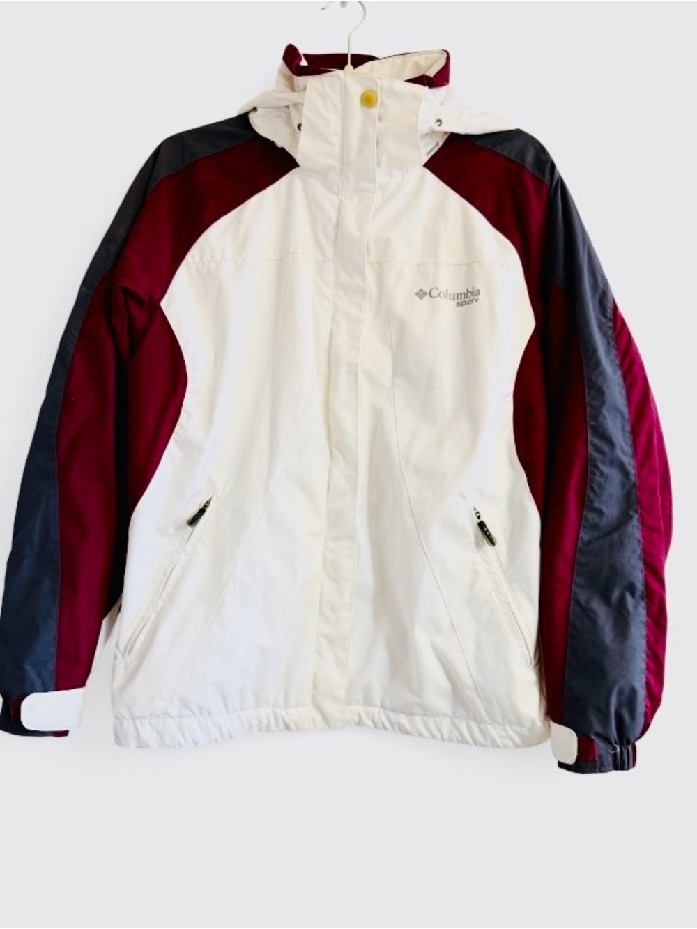 Columbia Interchange Hooded Ski Jacket Waterproof White Grey Maroon Size Medium
